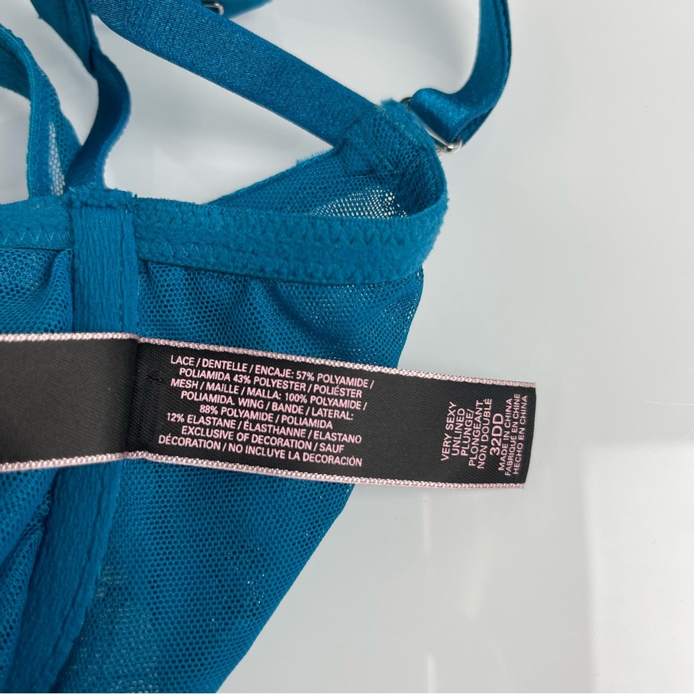 Victorias Secret Bra Very Sexy Unlined Plunge Sheer‎ Floral Blue Purple Halter - Picture 8 of 8